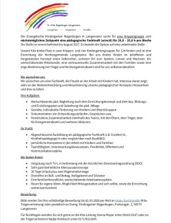 Stellenangebot Fachkraft KiTa Regenbogen vom Februar 2026